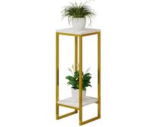 ASerZenith Estantería Esquinera De Metal De Dos Niveles para Plantas, con Acabado De Mármol, Moderna para Sala De Estar, Balcón Y Jardín, C, 60 Cm/23,6" De Largo（A-75Cm/29.5）