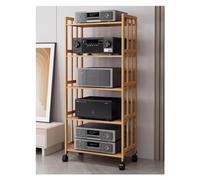 ASerZenith Gabinete De Sistema De Rack Estéreo De 2, 3, 4 Y 5 Niveles con Estante Ajustable En Altura Y Ruedas, Soporte De Soporte para Medios Audiovisuales De Bambú Resis（5 Tier-158Cm-W-60Cm）