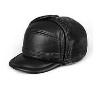 ASerZenith Gorra De Piloto De Cuero con Orejeras, Impermeable, para Caza, Esquí Y Invierno.(Negro-B-57-58)