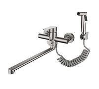 ASerZenith Grifo De Ducha De Acero Inoxidable Cepillado, Mezclador De Pared con Boquilla Extendida, Grifo Multifunción para Baño, Juego De Pistola Rociadora Presurizada para Cocina.(A)