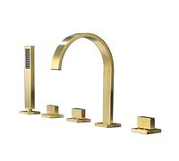 ASerZenith Grifo Mezclador De Ducha De Baño De 5 Orificios, Monomando, Cascada, con Ducha De Mano Extraíble, Dorado.(Gold)