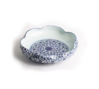 ASerZenith Maceta De Cerámica No Porosa para Bonsái, Maceta Decorativa con Flor De Loto, Maceta con Ventosa, Maceta De Cultivo De Una Hoja De Loto(Blue-24 * 7Cm)