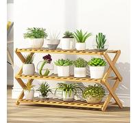 ASerZenith Soporte Plegable De 3 Niveles para Plantas De Bambú, Soporte para Varias Plantas, Soporte para Flores, Estante para Plantas, Mesa, Maceta para Sala De Estar, Patio, Balcó(Wood-80Cm L)