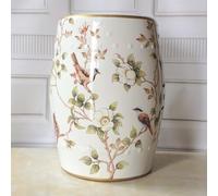 ASerZenith Taburete de tambor de porcelana pintado a mano con flores y mariposas, taburete decorativo de jardín para interior, exterior, patio, terraza, casa de campo (G 28 x 45 cm)