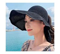 ASESHYPD Sombreros del Sol Visores de Verano Tap Plegable Ancho Ancho Grande Sombrero de Sol Sombreros de Playa for Mujeres Sombrero de Paja (Color : Black)