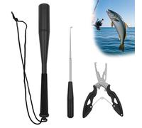 Asesino de peces de pesca de 24,5 cm, paralizador de peces de aluminio de 24,5 cm con alicates de pesca, herramienta para quitar anzuelos de pesca, paralizador de peces, accesorios de pesca (negro)