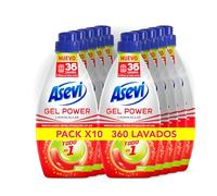 Asevi Lavavajillas Líquido para Máquina Gel Power - Detergente para Lavaplatos Todo en 1 - Gran Poder Desengrasante, Brillo Sin Marcas y Protección Antical - 36 Lavados - Pack de 10