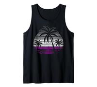 Asexual Pride Atardecer con Palmeras y Colores Ace Flag Camiseta sin Mangas