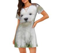 ASFgda Bichon Frise - Camisón con estampado de perro para mujer, camisón suave, ropa de dormir de manga corta, holgado, cómodo, S-Xxxl, Negro, S