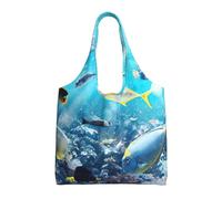 ASFgda Bolsa de lona colorida con impresión 3D de naturaleza escénica del mar bajo el agua de peces tropicales, bolsa de compras reutilizable, bolsa de hombro de gran capacidad para uso diario, viajes