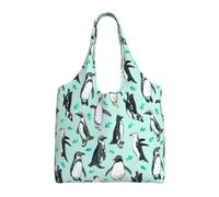 ASFgda Bolsa de lona con estampado de pingüinos, bolsa de compras reutilizable, bolsa de hombro de gran capacidad para uso diario, viajes, playa