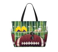 ASFgda Bolsa de playa con estampado de campo de fútbol americano y pelota, impermeable, a prueba de arena, bolsa de playa de gran capacidad, ligera, plegable con cremallera
