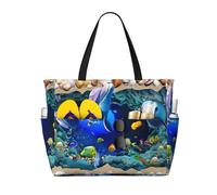 ASFgda Bolsa de playa con estampado de delfines 3D Underwater World, impermeable, a prueba de arena, gran capacidad, ligera, plegable, con cremallera