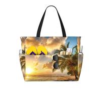 ASFgda Bolsa de playa con estampado de palmeras hawaianas, impermeable, a prueba de arena, gran capacidad, ligera, plegable con cremallera