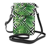 ASFgda Bolso bandolera pequeño con diseño de hojas verdes de palmera y plantas tropicales para mujer, con ranura para tarjetas de crédito
