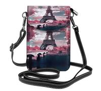 ASFgda Bolso bandolera pequeño con diseño de la Torre Eiffel para mujer, diseño de paisaje rosa, con ranura para tarjetas de crédito