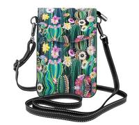 ASFgda Bolso bandolera pequeño con estampado de cactus floreciente para mujer con ranura para tarjetas de crédito