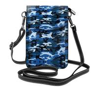 ASFgda Bolso bandolera pequeño con estampado de camuflaje azul para mujer con ranura para tarjetas de crédito