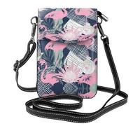 ASFgda Bolso bandolera pequeño con estampado de flamenco rosa y hojas para mujer con ranura para tarjetas de crédito