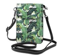 ASFgda Bolso bandolera pequeño con estampado de hojas de plátano tropicales para mujer, con ranura para tarjetas de crédito
