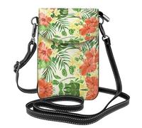 ASFgda Bolso bandolera pequeño con estampado de hojas tropicales y flores para mujer, con ranura para tarjetas de crédito