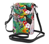 ASFgda Bolso bandolera pequeño con estampado de pájaros tropicales y hojas de plantas para mujer con ranura para tarjetas de crédito