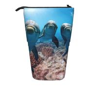 ASFgda Bonito estuche con diseño de delfín mirando a ti, estuche telescópico para suministros escolares y de oficina
