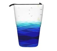 ASFgda Bonito velero de pie con diseño de olas del océano con pájaros marítimos, soporte para bolígrafos, estuche telescópico para suministros escolares y de oficina