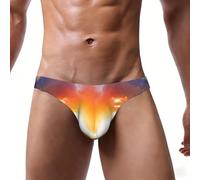 ASFgda Calzoncillos de bikini con estampado de cascada, río, campo, puesta de sol, para hombre, de talle bajo, elástica, con bolsa de contorno, suave, transpirable, uso diario, Negro, 3XL