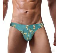 ASFgda Calzoncillos de bikini con estampado de flores de almendro para hombre, ropa interior elástica de talle bajo con bolsa de contorno, suave y transpirable para uso diario, Negro, M