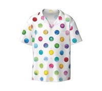 ASFgda Camisa de manga corta con botones para hombre, diseño de lunares, color azul, suave, transpirable, para verano, informal, con bolsillo, Negro, L Grande corto
