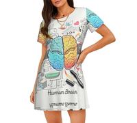 ASFgda Camisón con estampado de cerebro humano para mujer, camisón suave, ropa de dormir de manga corta, holgada, cómoda, tallas S-Xxxl, Negro, M