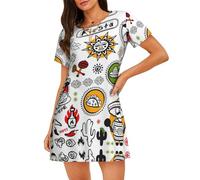 ASFgda Camisón mexicano con estampado de símbolos de salsa para mujer, camisón suave, ropa de dormir de manga corta, holgado, cómodo, S-Xxxl, Negro, XL