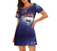 ASFgda Camisones con estampado abstracto del universo para mujer, camisón suave, ropa de dormir de manga corta, holgada, cómoda, S-Xxxl, Negro, L