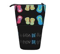 ASFgda Chanclas de pie con estampado de zapatos de playa y caligrafía, estuche telescópico para bolígrafos, soporte portátil para lápices, bolsa de almacenamiento para cosméticos