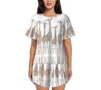 ASFgda Conjunto de pijama para mujer con estampado de jirafas de dibujos animados salvajes, camiseta suave de manga corta y pantalones cortos con cuello redondo, conjunto de descanso con bolsillos