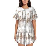 ASFgda Conjunto de pijama para mujer con estampado de jirafas divertidas de dibujos animados, camiseta de manga corta suave y pantalones cortos con cuello redondo, conjunto de descanso con bolsillos