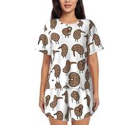 ASFgda Conjunto de pijama para mujer con estampado de pájaro kiwi, camiseta suave de manga corta y pantalones cortos con cuello redondo, conjunto de descanso con bolsillos, Negro, XL