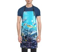 ASFgda Delantal impermeable colorido 3D con estampado de naturaleza escénica del mar bajo el agua de peces tropicales para hombres y mujeres, 2 bolsillos, delantal de chef ajustable para cocina y