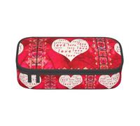 ASFgda Estuche de gran capacidad, duradero, con estampado de corazones rojos, bolsa de cosméticos portátil, bolsa de almacenamiento de papelería de oficina.