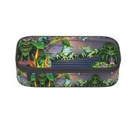 ASFgda Estuche de gran capacidad, duradero, con estampado de ranas en las ramas de verano, mariposas, lago, agua, bolsa de cosméticos portátil, bolsa de almacenamiento de papelería de oficina.