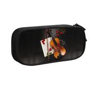 ASFgda Estuche de gran capacidad expandible de doble capa Oxford con estampado de violín para partituras de violín, bolsa duradera con cremallera para bolígrafos, para la escuela, adolescente y