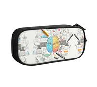 ASFgda Estuche de gran capacidad expandible de doble capa Oxford con impresión de cerebro humano, bolsa duradera con cremallera para la escuela, adolescente y oficina, Black, One Size, Informal