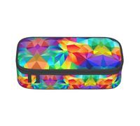 ASFgda Estuche duradero con estampado geométrico arcoíris de gran capacidad, bolsa de cosméticos portátil, bolsa de almacenamiento de papelería de oficina.