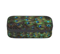 ASFgda Estuche duradero de gran capacidad con estampado de plumas de pavo real, bolsa de cosméticos portátil, bolsa de almacenamiento de papelería de oficina.