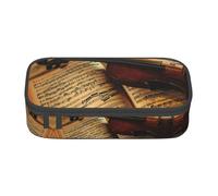 ASFgda Estuche duradero de gran capacidad con estampado de violín y libro, bolsa de cosméticos portátil, bolsa de almacenamiento de papelería de oficina.