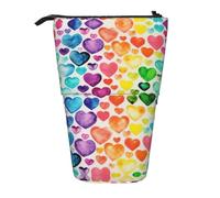 ASFgda Estuche para lápices con estampado de corazones de arco iris, bolsa telescópica para bolígrafos, soporte portátil para lápices, bolsa de almacenamiento para cosméticos