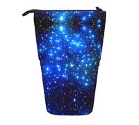ASFgda Estuche para lápices con estampado de estrellas brillantes azules de pie, bolsa telescópica para bolígrafos, soporte portátil para lápices, bolsa de almacenamiento para cosméticos