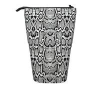 ASFgda Estuche para lápices con estampado de piel de serpiente blanca y negra de pie, estuche telescópico para bolígrafos, soporte portátil para lápices, bolsa de almacenamiento para cosméticos