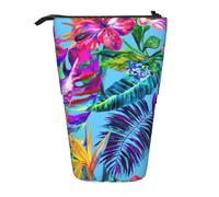 ASFgda Estuche para lápices con estampado de plantas tropicales de flores rosas, estuche telescópico para bolígrafos, soporte portátil para lápices, bolsa de almacenamiento para cosméticos